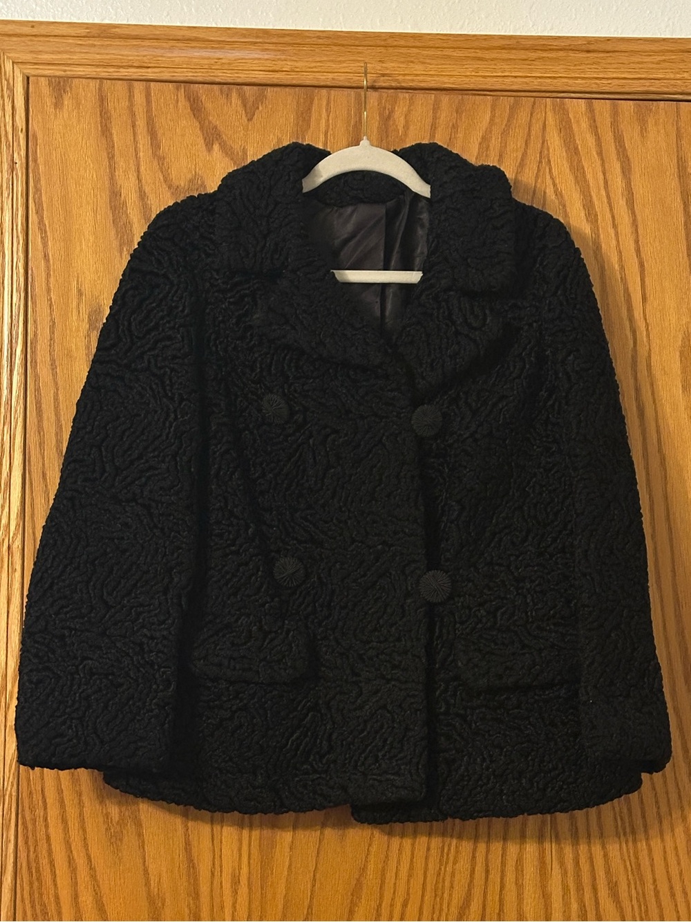 Lustrelam by Halldon LTD Vintage Curly Persian Classic Black Peacoat - Size M?